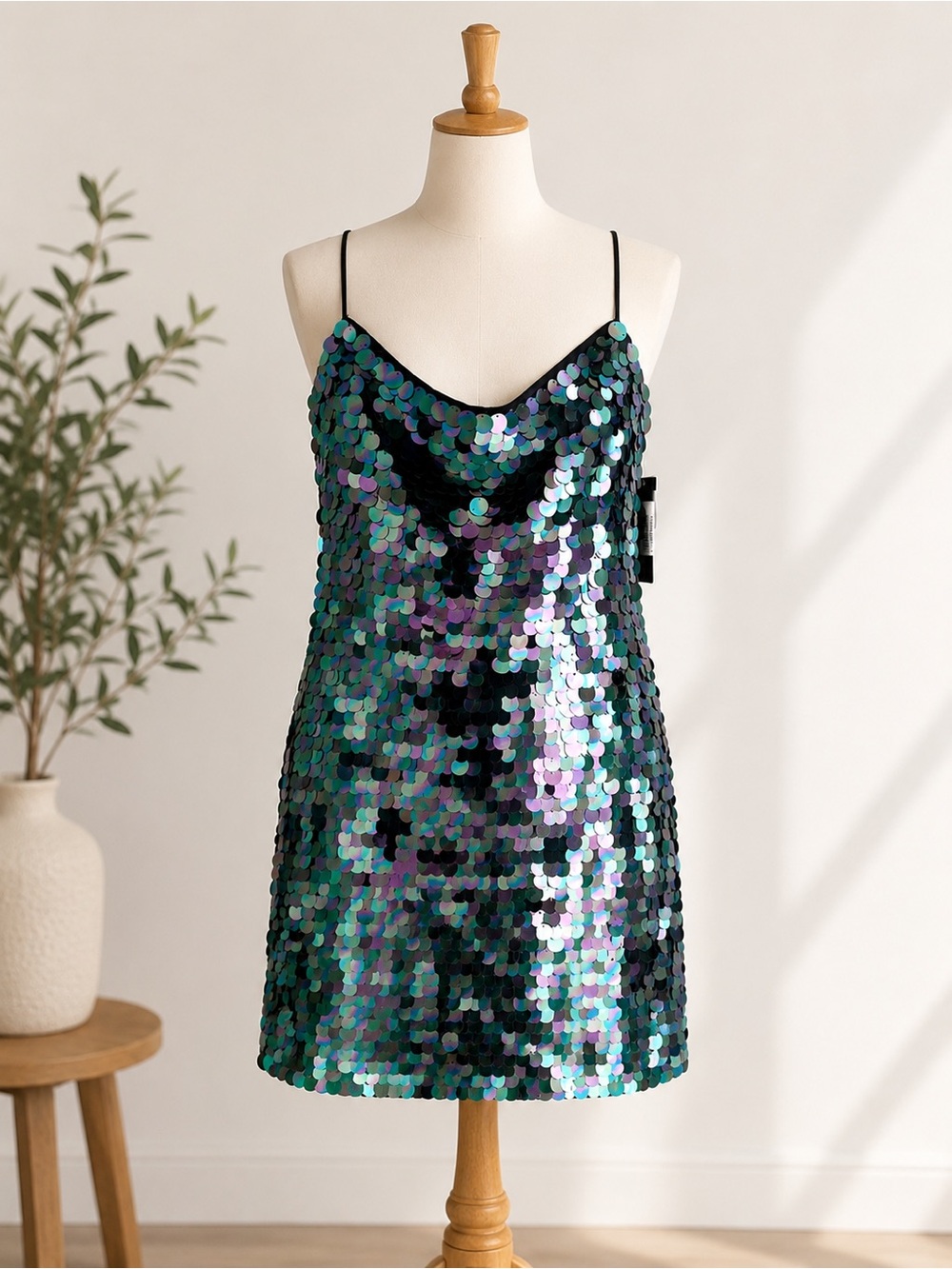 City Studio Iridescent Sequin Party Dress — Teal, Aqua & Purple Shift